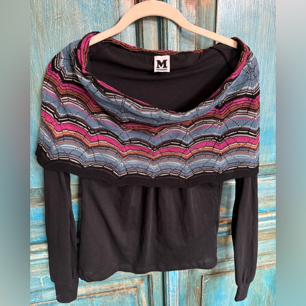 Missoni cotton top with famous missoni knitted upper